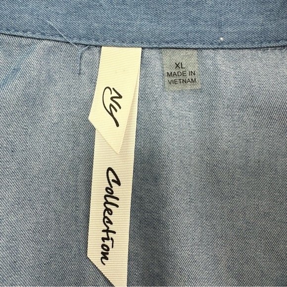 NY Collection Chambray Shirt Dress Women’s XL Roll-Tab Sleeve Cotton Stretch - Picture 4 of 8